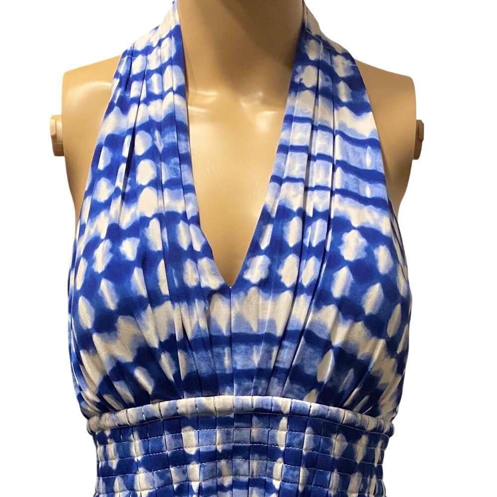 Blue White Tie‎ Dye Halter Dress Sleeveless Casual Summer  Midi Sundress